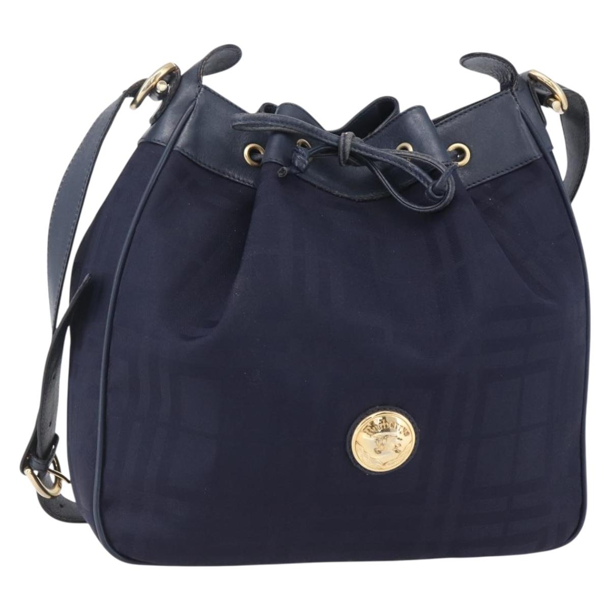 Burberrys Shoulder Bag Nylon Leather Navy Gold Auth SW1852