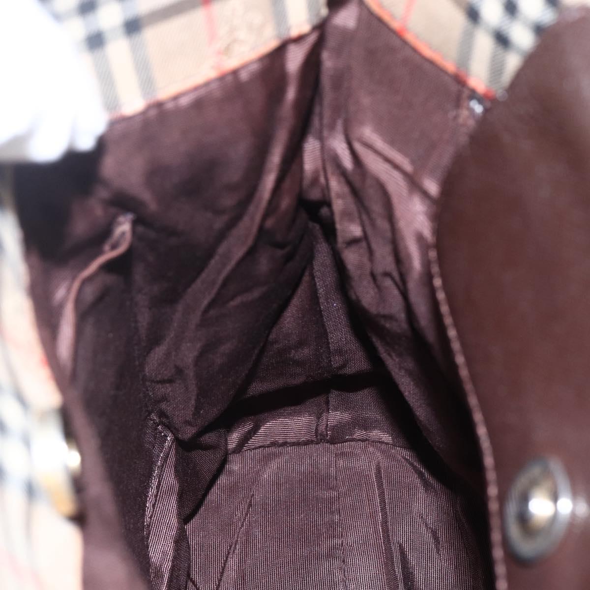 BURBERRY Nova Check Shoulder Bag Canvas Beige Gold Auth SW1853