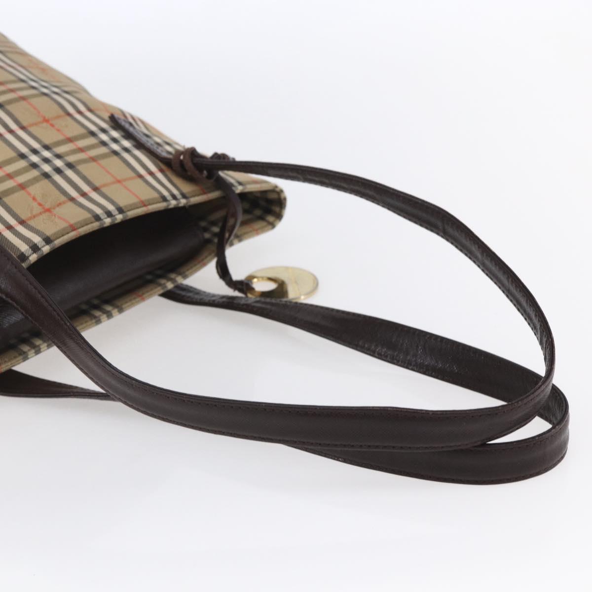 BURBERRY Nova Check Shoulder Bag Canvas Beige Gold Auth SW1853