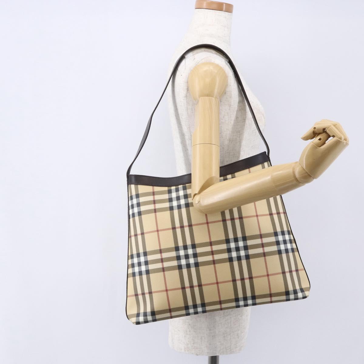 BURBERRY Nova Check Shoulder Bag PVC Beige Auth SW1854