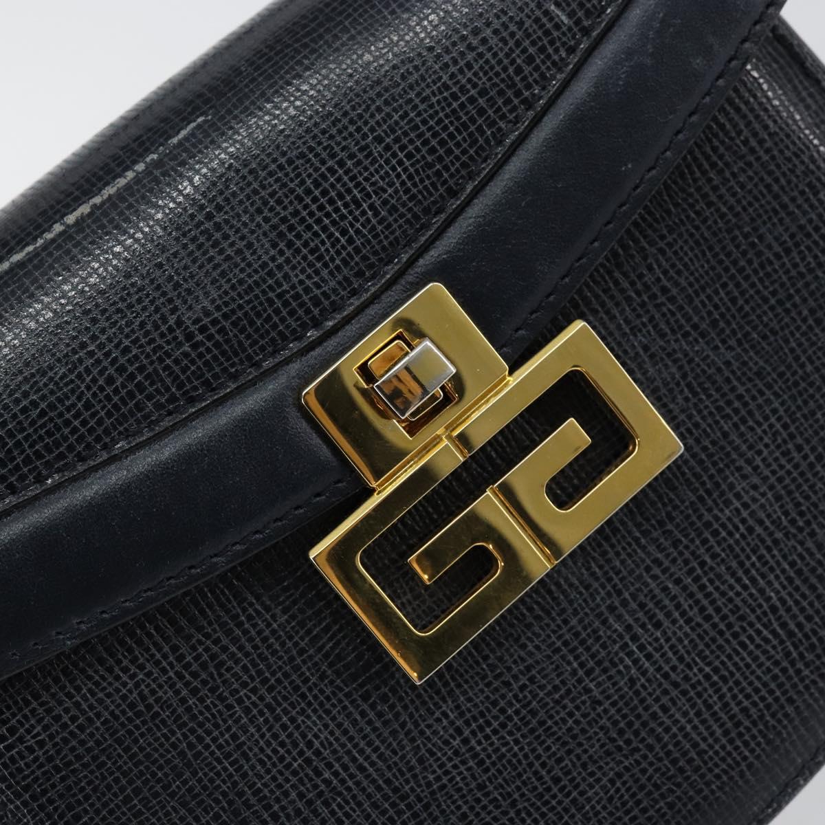 GIVENCHY Hand Bag Leather Navy Gold Auth SW1855