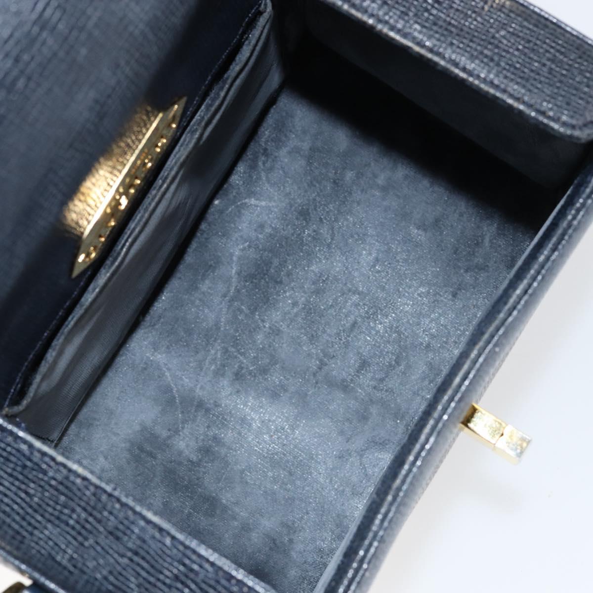 GIVENCHY Hand Bag Leather Navy Gold Auth SW1855