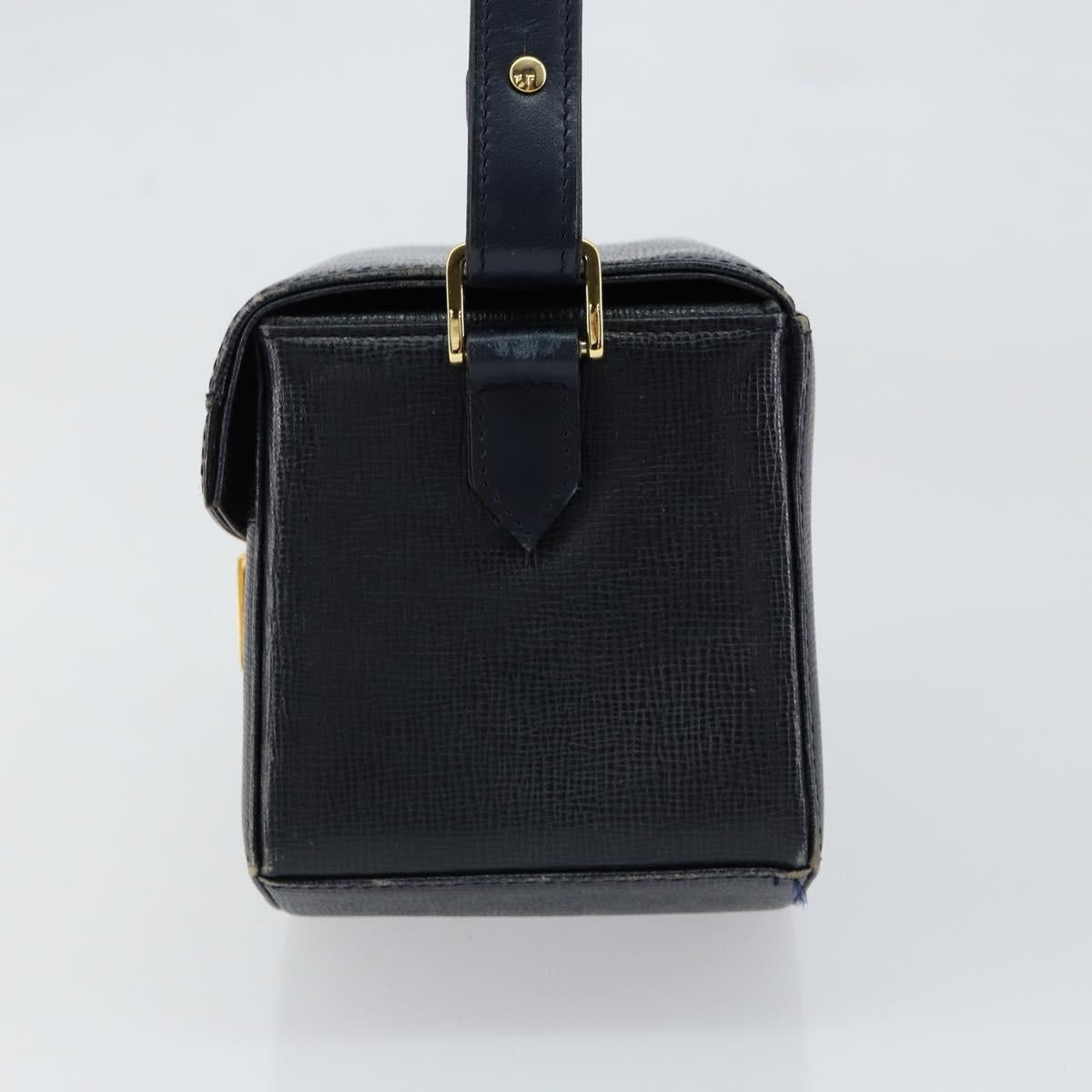 GIVENCHY Hand Bag Leather Navy Gold Auth SW1855