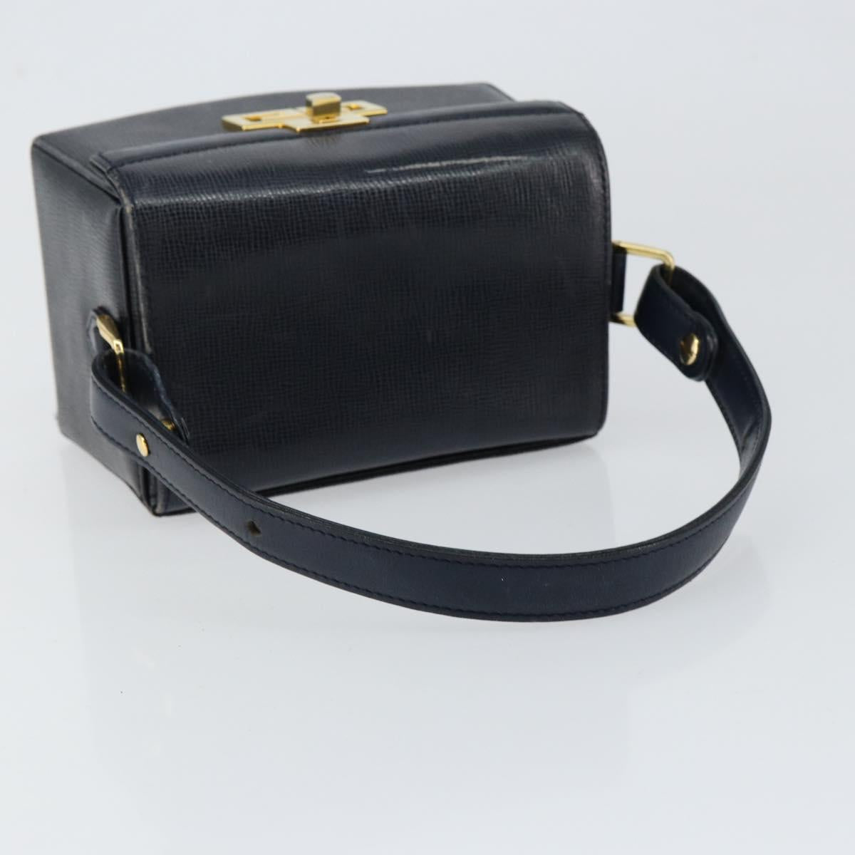 GIVENCHY Hand Bag Leather Navy Gold Auth SW1855