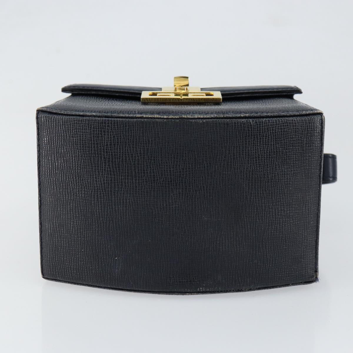 GIVENCHY Hand Bag Leather Navy Gold Auth SW1855