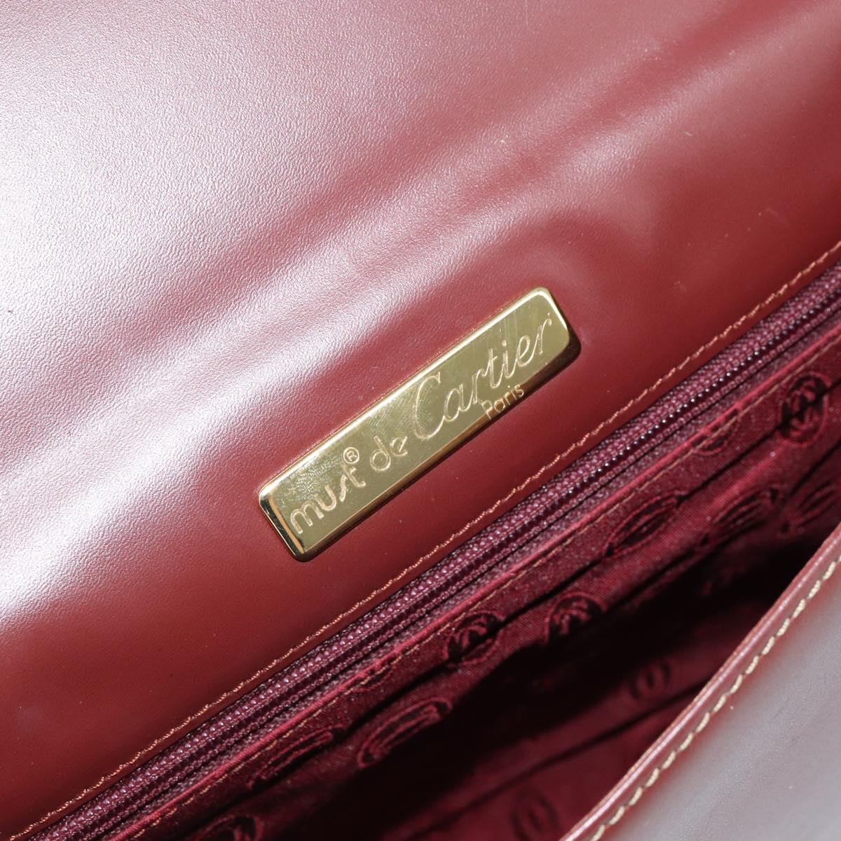 CARTIER Must Line Clutch Bag Leather Bordeaux Gold Auth SW1856