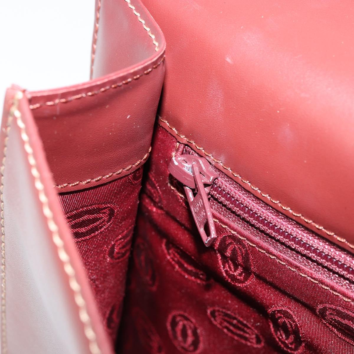 CARTIER Must Line Clutch Bag Leather Bordeaux Gold Auth SW1856