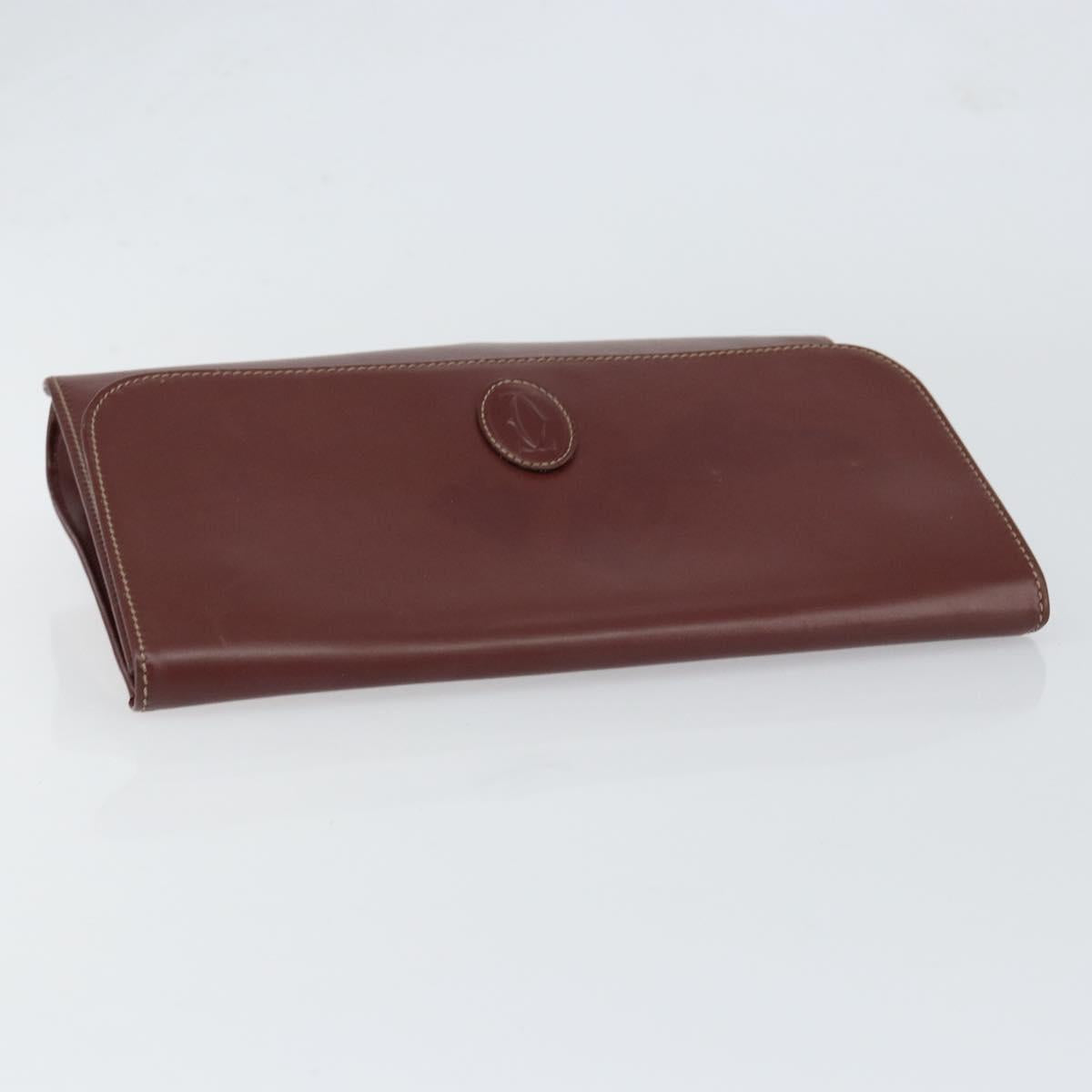 CARTIER Must Line Clutch Bag Leather Bordeaux Gold Auth SW1856
