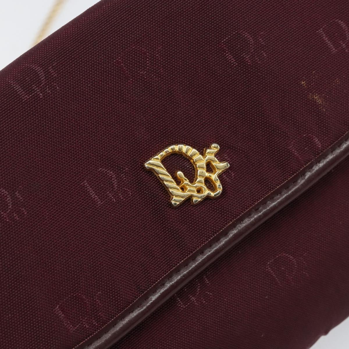 Christian Dior Chain Shoulder Bag Nylon Bordeaux Gold Auth SW1858