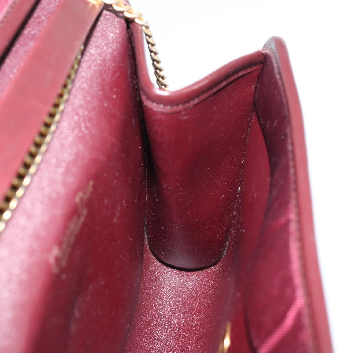 Christian Dior Chain Shoulder Bag Nylon Bordeaux Gold Auth SW1858