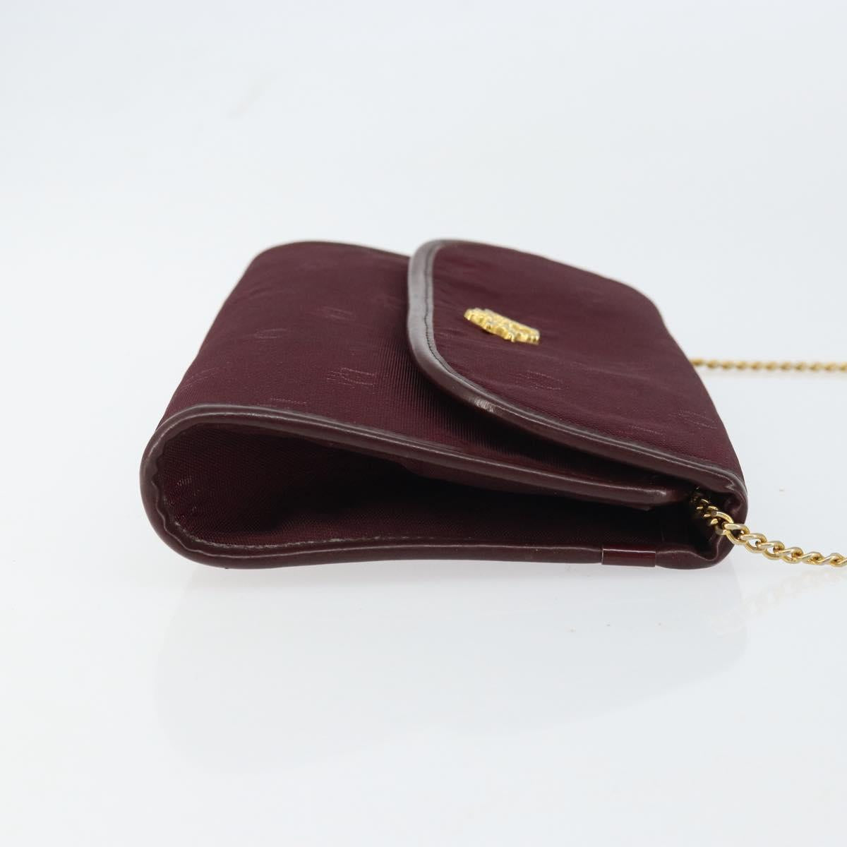 Christian Dior Chain Shoulder Bag Nylon Bordeaux Gold Auth SW1858