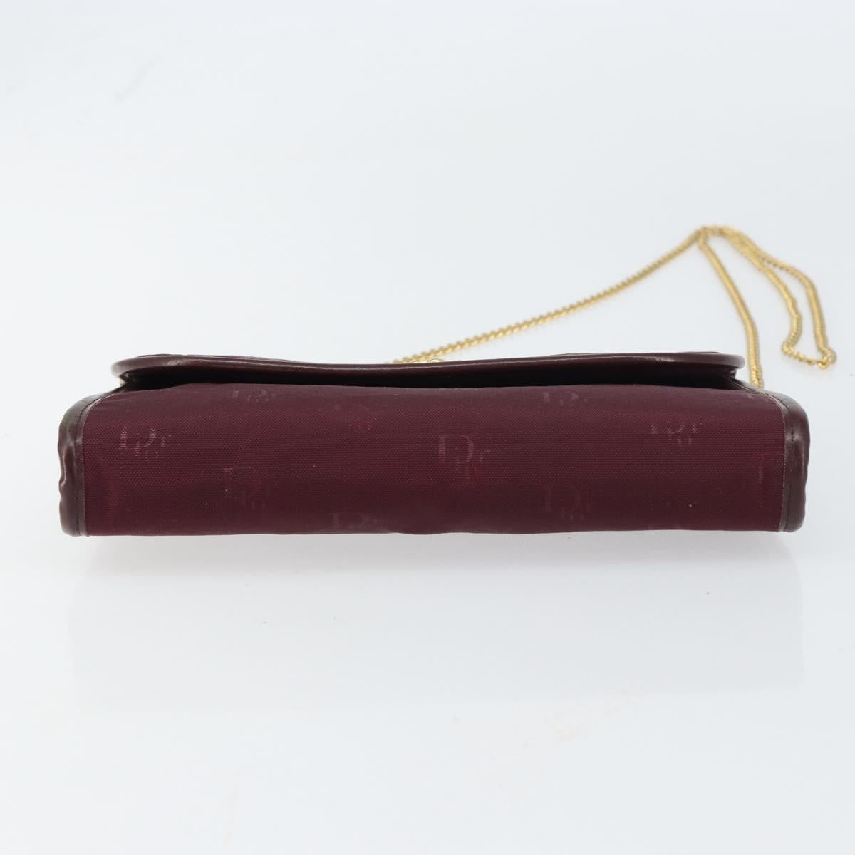 Christian Dior Chain Shoulder Bag Nylon Bordeaux Gold Auth SW1858
