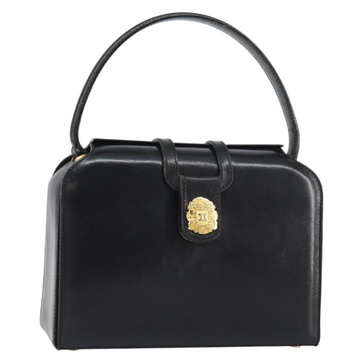 CELINE Hand Bag Leather Black Gold Auth SW1859