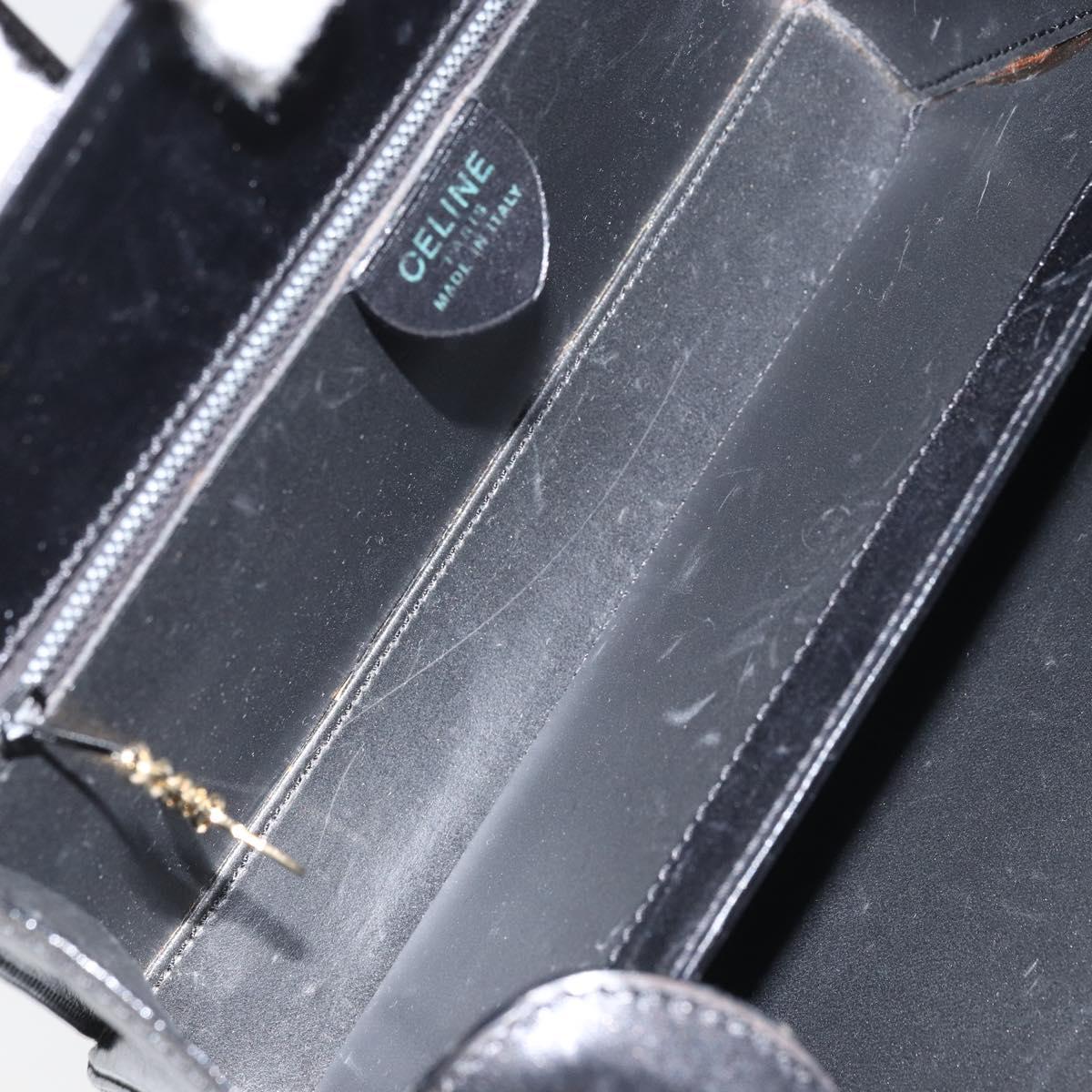 CELINE Hand Bag Leather Black Gold Auth SW1859