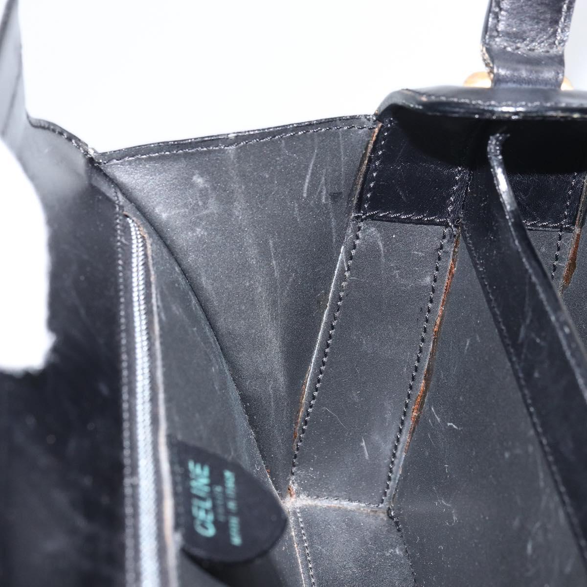 CELINE Hand Bag Leather Black Gold Auth SW1859