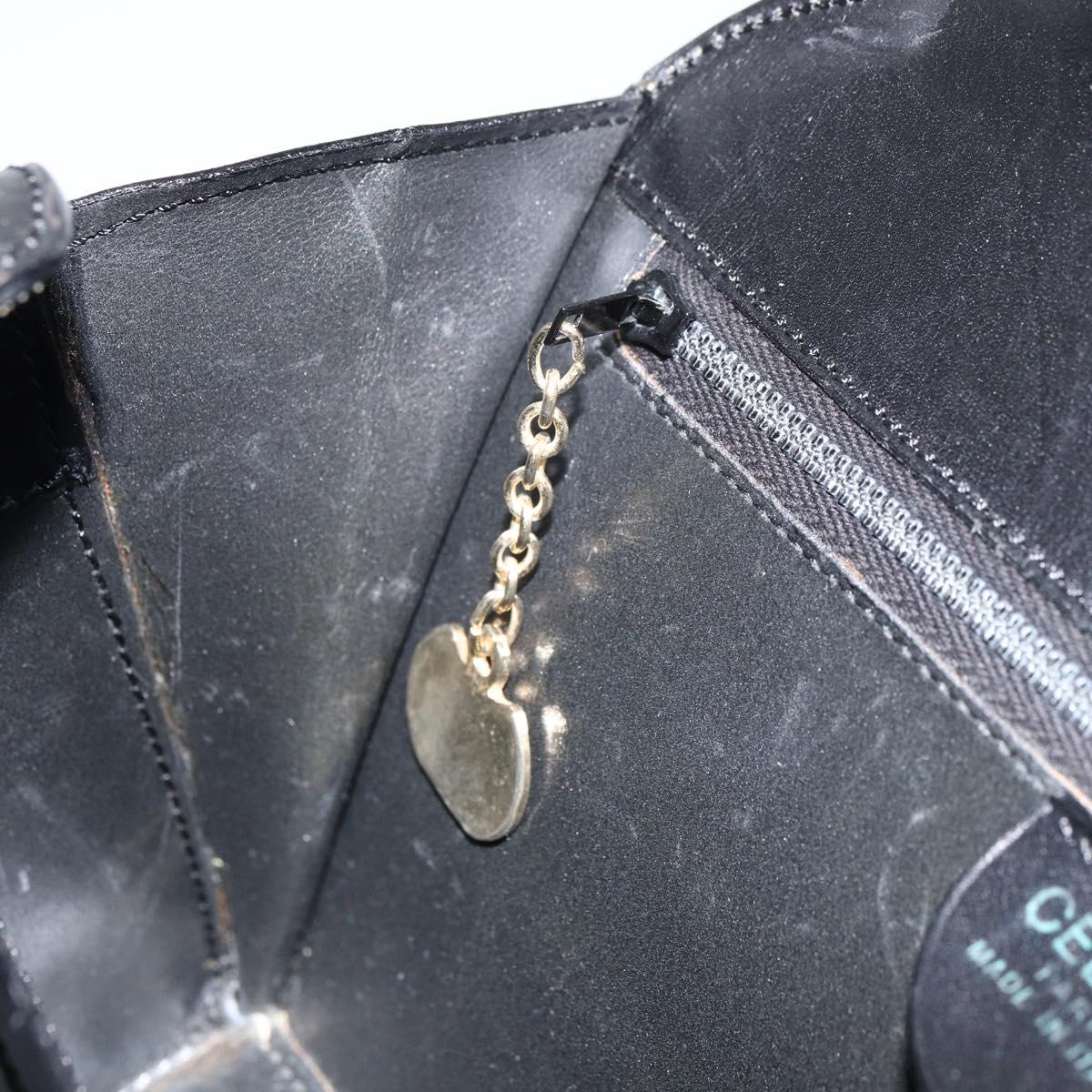 CELINE Hand Bag Leather Black Gold Auth SW1859