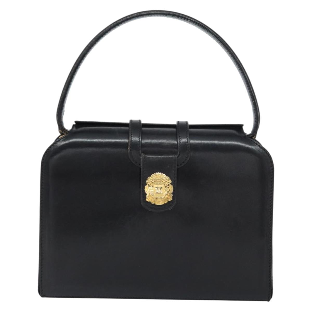 CELINE Hand Bag Leather Black Gold Auth SW1859