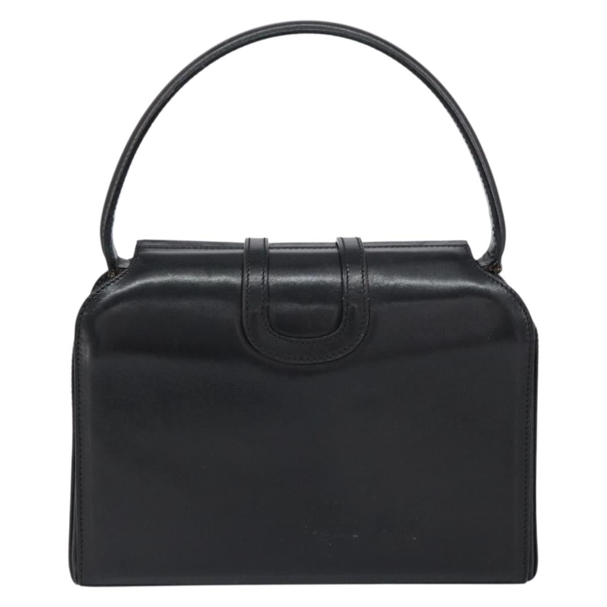 CELINE Hand Bag Leather Black Gold Auth SW1859