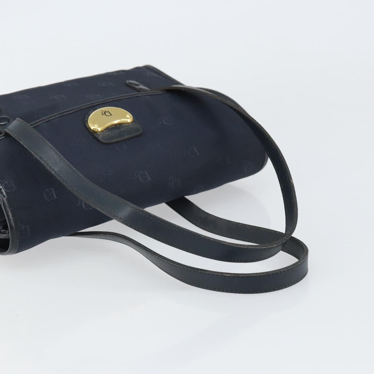 Christian Dior Honeycomb Canvas Hand Bag Nylon Gold Navy Auth SW1863