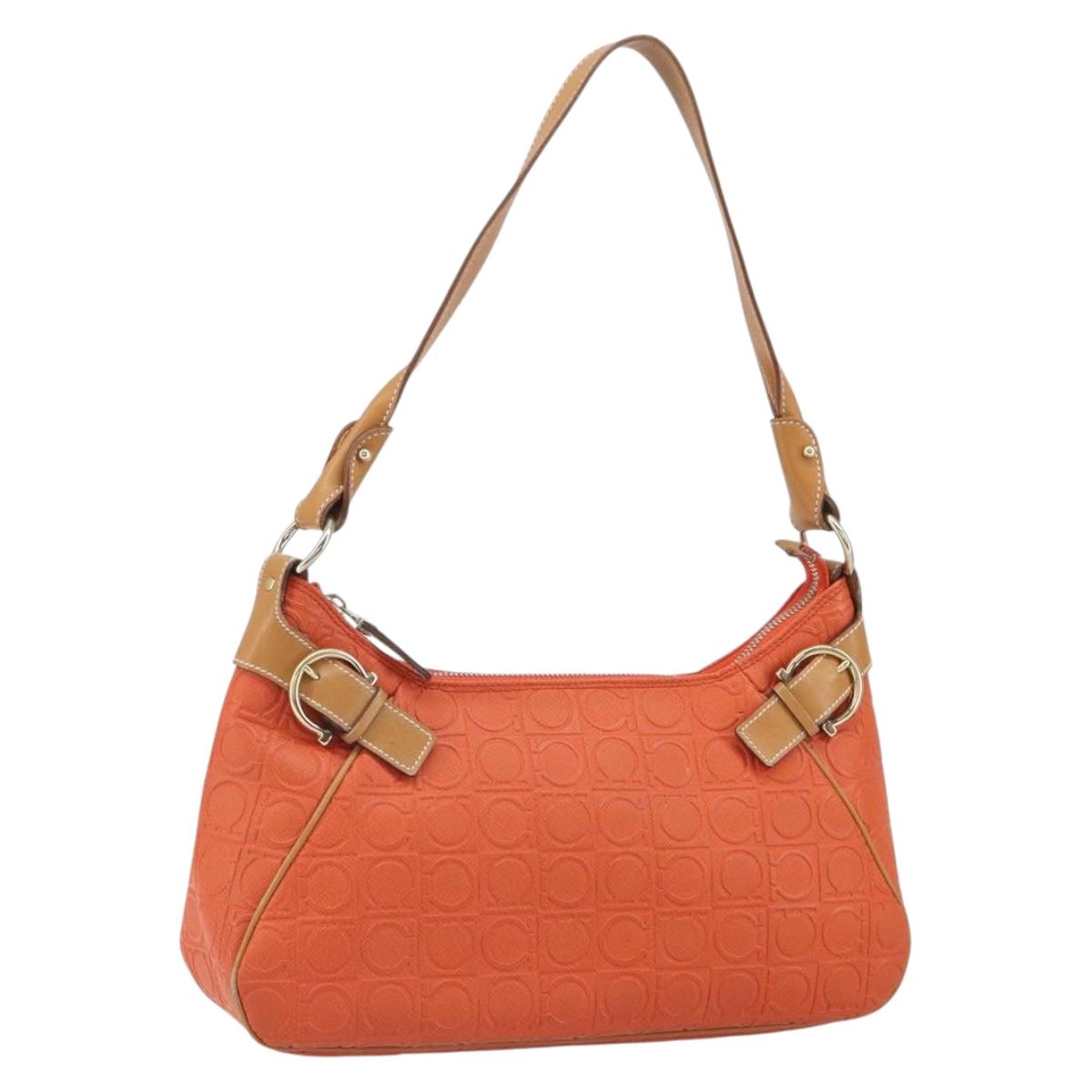 Salvatore Ferragamo Shoulder Bag Leather Orange Gold Auth SW1864