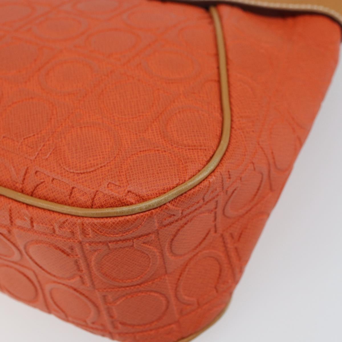 Salvatore Ferragamo Shoulder Bag Leather Orange Gold Auth SW1864