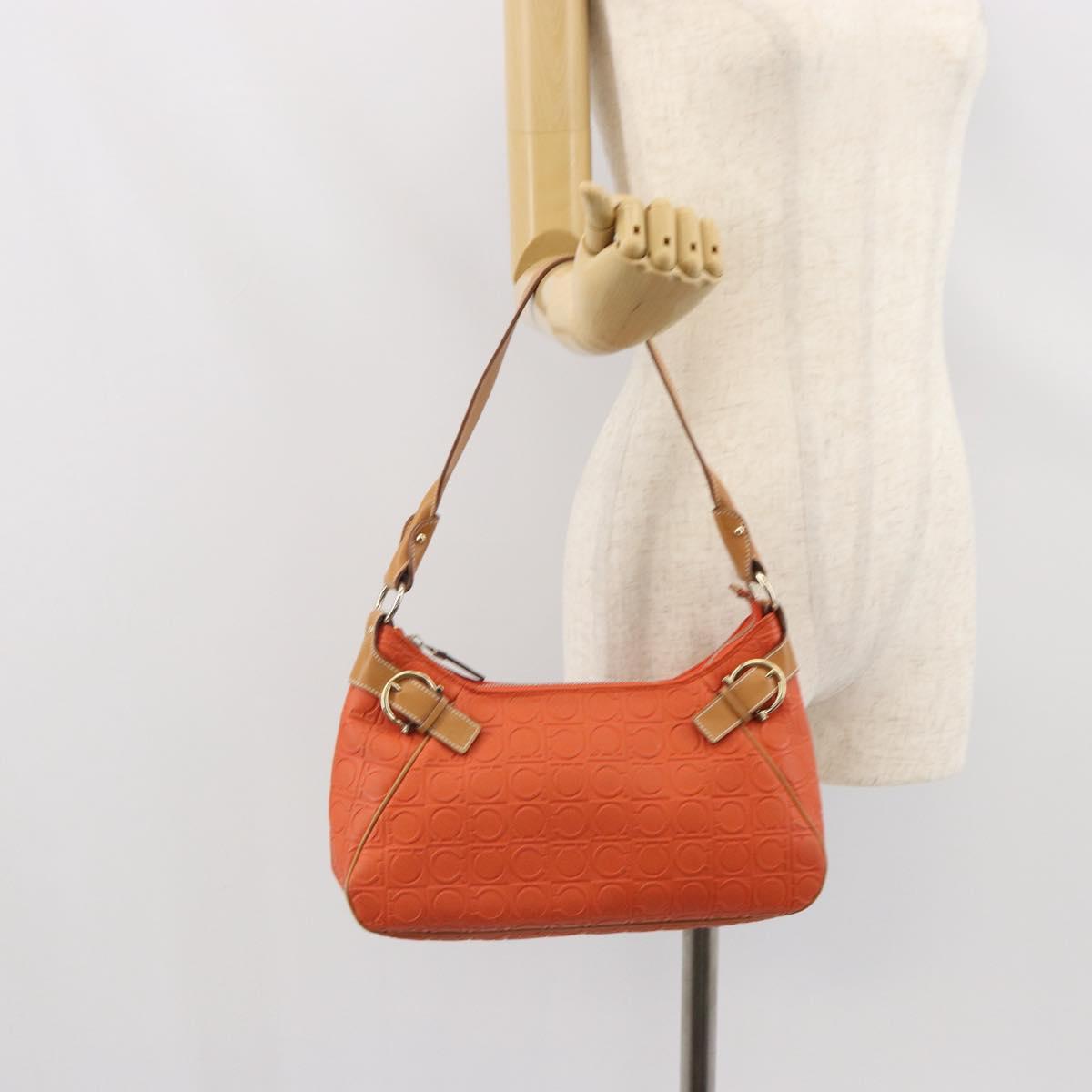 Salvatore Ferragamo Shoulder Bag Leather Orange Gold Auth SW1864