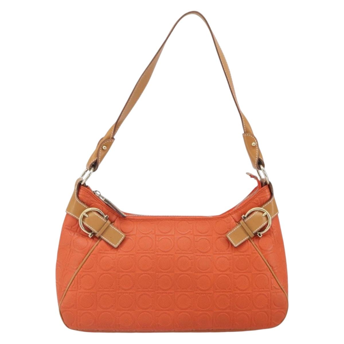 Salvatore Ferragamo Shoulder Bag Leather Orange Gold Auth SW1864