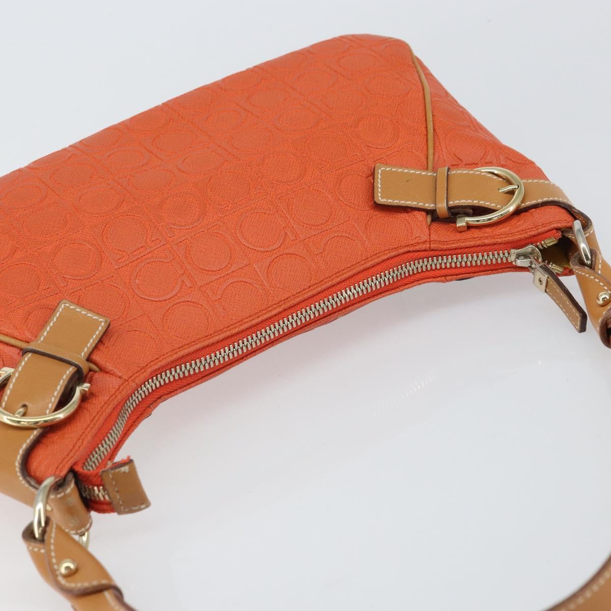 Salvatore Ferragamo Shoulder Bag Leather Orange Gold Auth SW1864