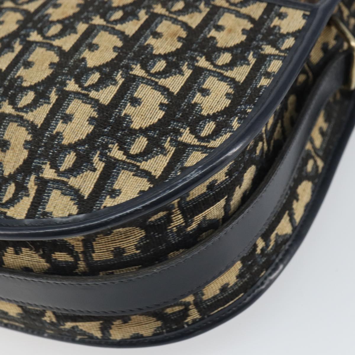Christian Dior Trotter Canvas Shoulder Bag Navy Gold Auth SW1865