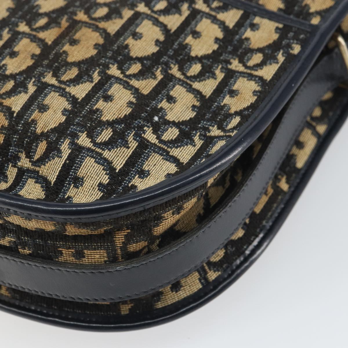 Christian Dior Trotter Canvas Shoulder Bag Navy Gold Auth SW1865