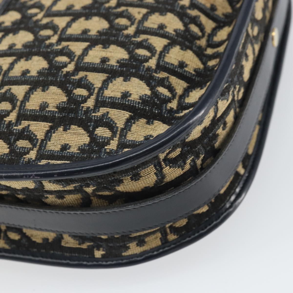 Christian Dior Trotter Canvas Shoulder Bag Navy Gold Auth SW1865