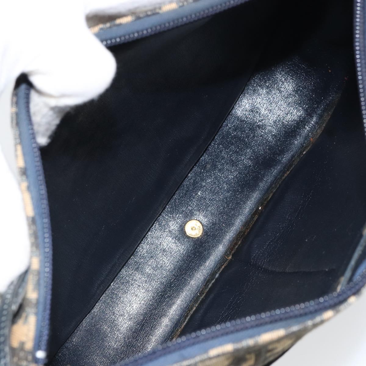 Christian Dior Trotter Canvas Shoulder Bag Navy Gold Auth SW1865