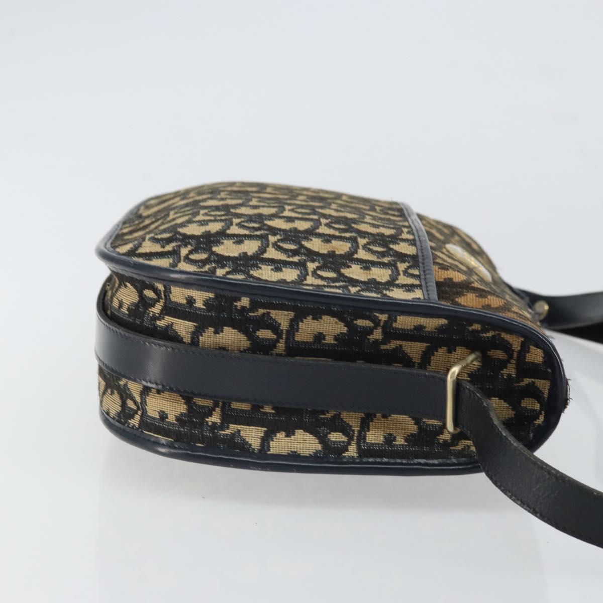 Christian Dior Trotter Canvas Shoulder Bag Navy Gold Auth SW1865