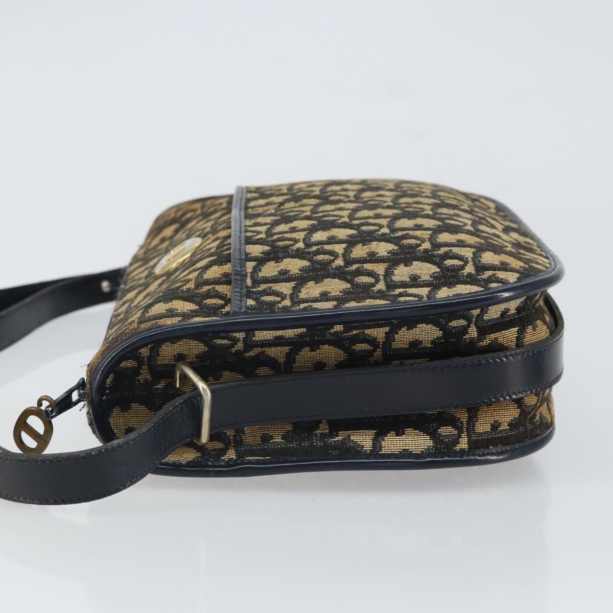 Christian Dior Trotter Canvas Shoulder Bag Navy Gold Auth SW1865