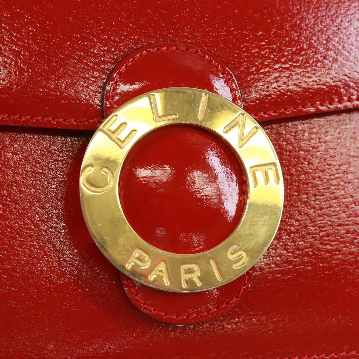 CELINE Circle Shoulder Bag Leather Red Gold Auth SW1866V