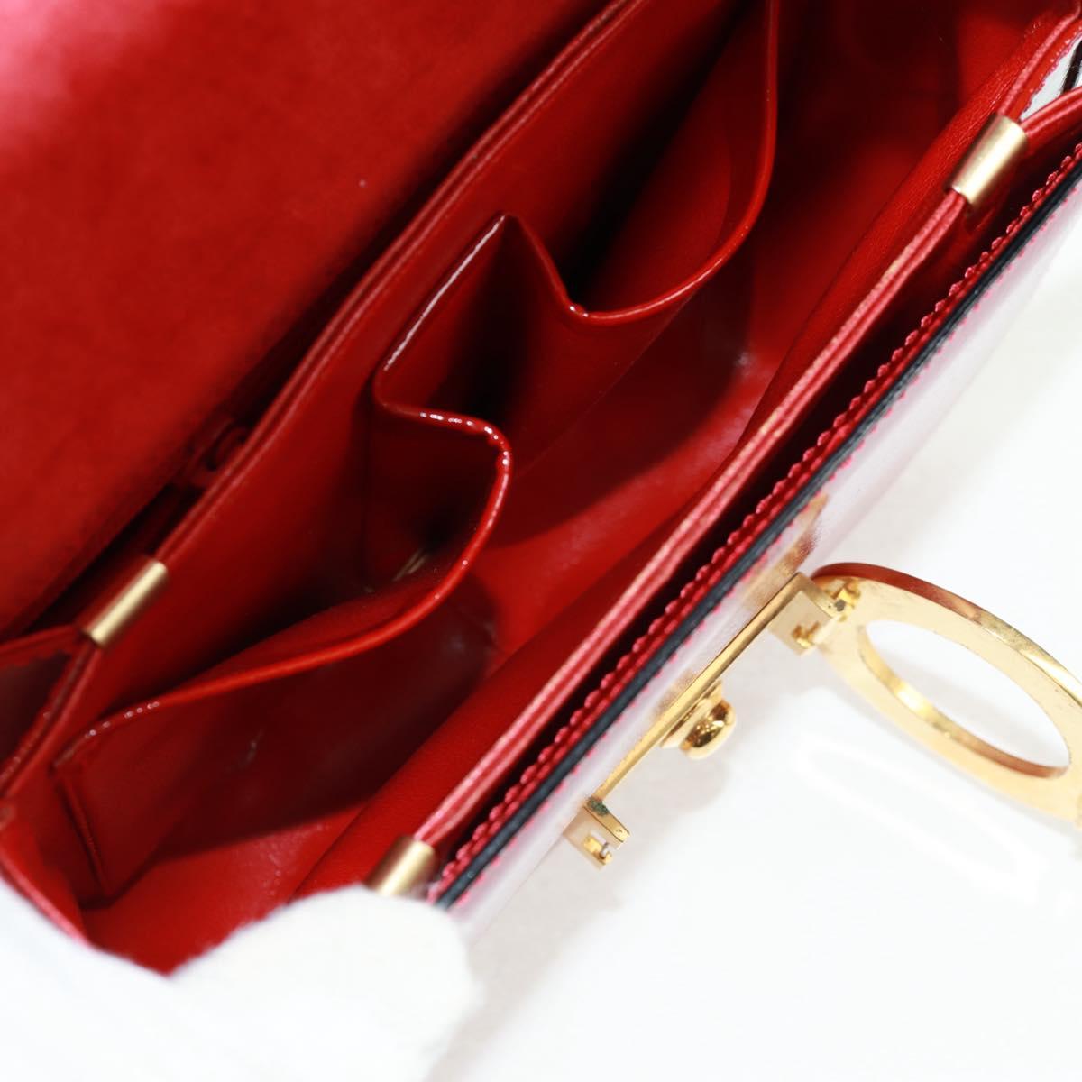 CELINE Circle Shoulder Bag Leather Red Gold Auth SW1866V