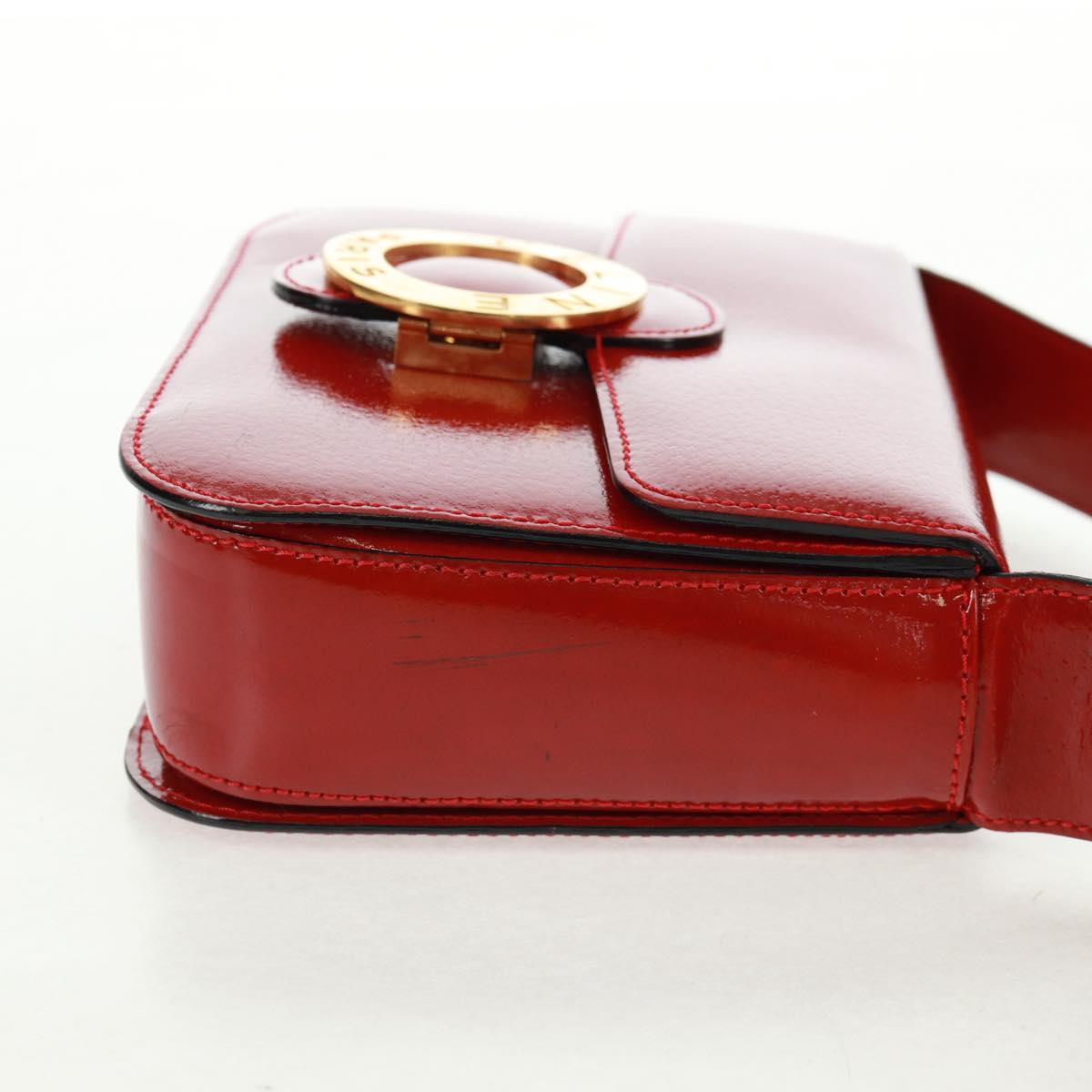 CELINE Circle Shoulder Bag Leather Red Gold Auth SW1866V