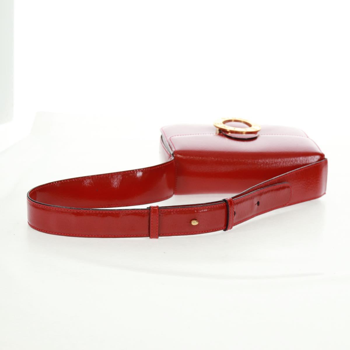 CELINE Circle Shoulder Bag Leather Red Gold Auth SW1866V