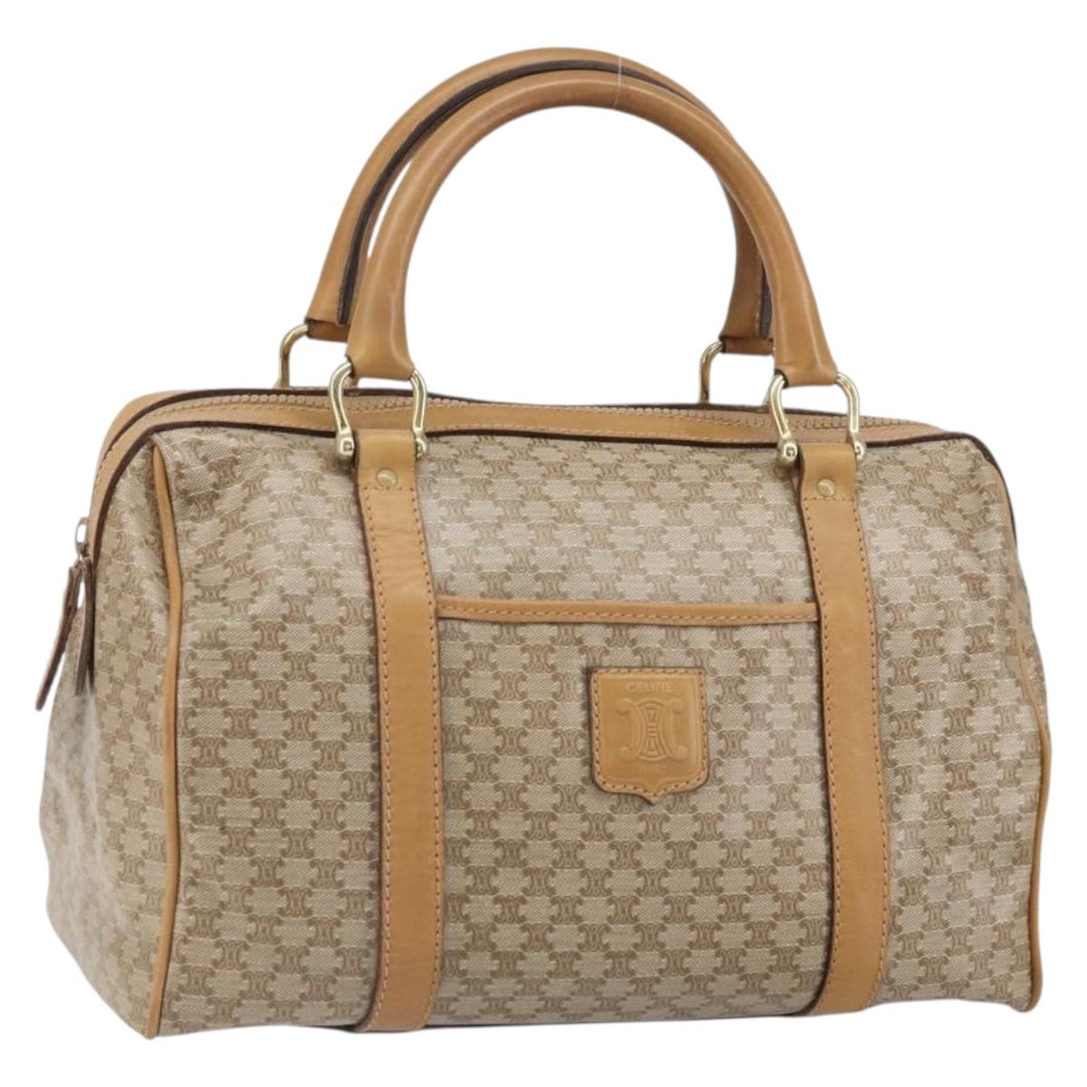CELINE Macadam Canvas Hand Bag PVC Beige Gold Auth SW1868