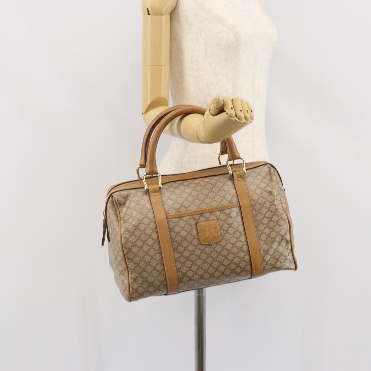 CELINE Macadam Canvas Hand Bag PVC Beige Gold Auth SW1868