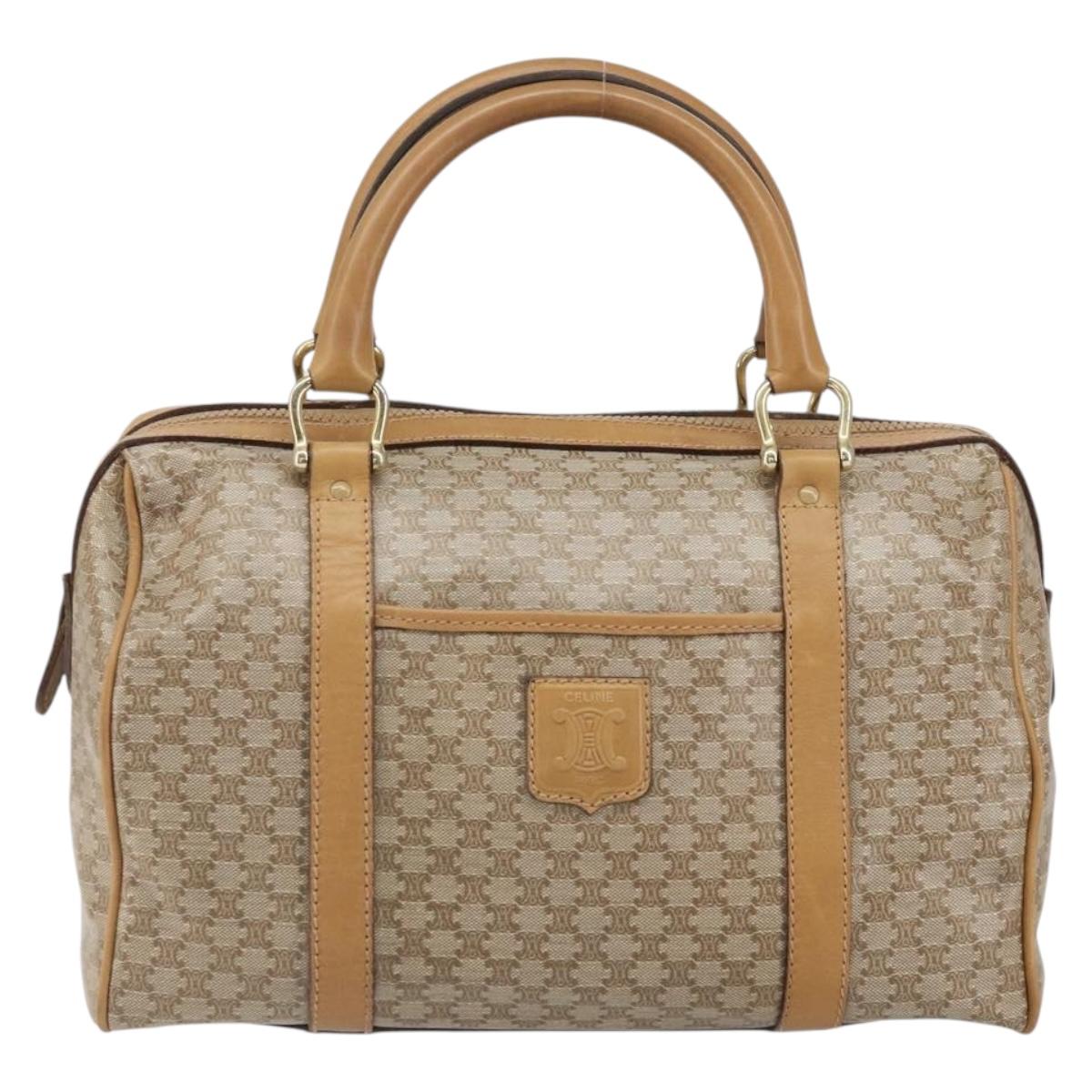 CELINE Macadam Canvas Hand Bag PVC Beige Gold Auth SW1868