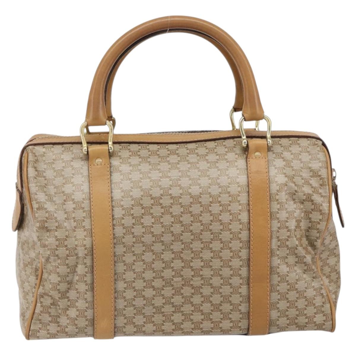 CELINE Macadam Canvas Hand Bag PVC Beige Gold Auth SW1868