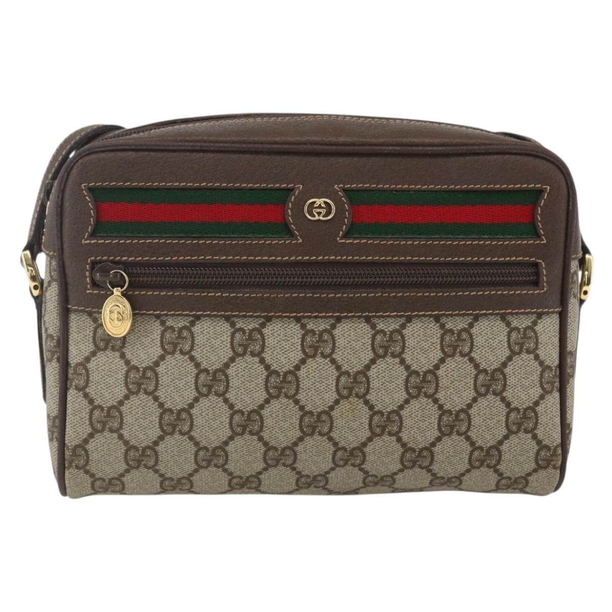 GUCCI GG Supreme Web Sherry Line Bag PVC Beige Gold 001 56 6655 Auth SW1871
