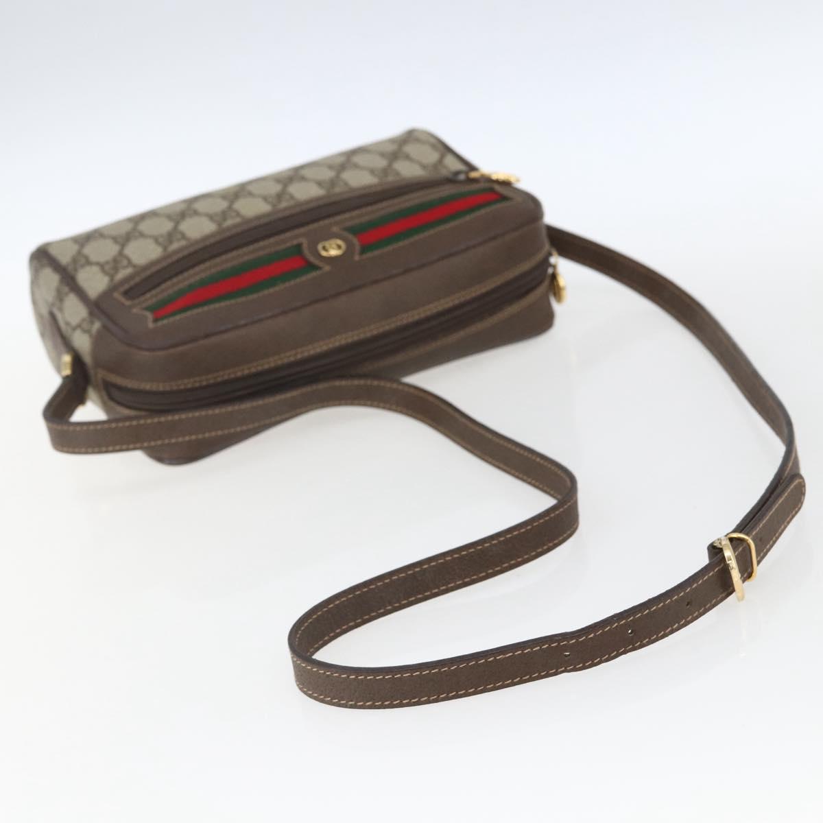 GUCCI GG Supreme Web Sherry Line Bag PVC Beige Gold 001 56 6655 Auth SW1871