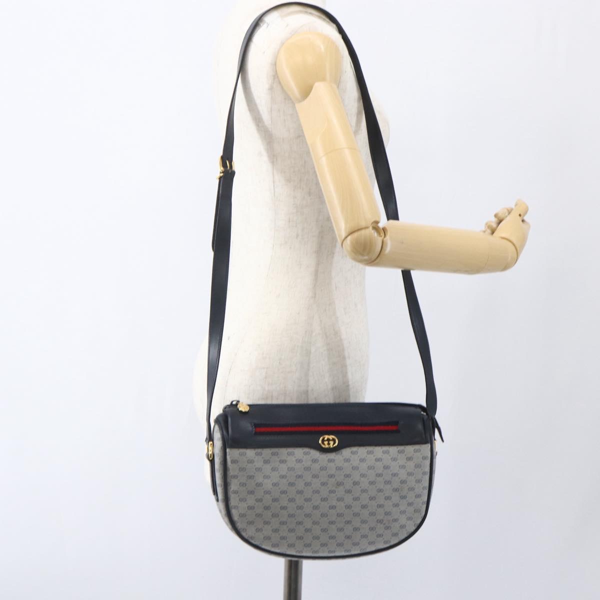 GUCCI Micro GG Supreme Sherry Line Bag PVC Navy Gold 001 58 0918 Auth SW1872