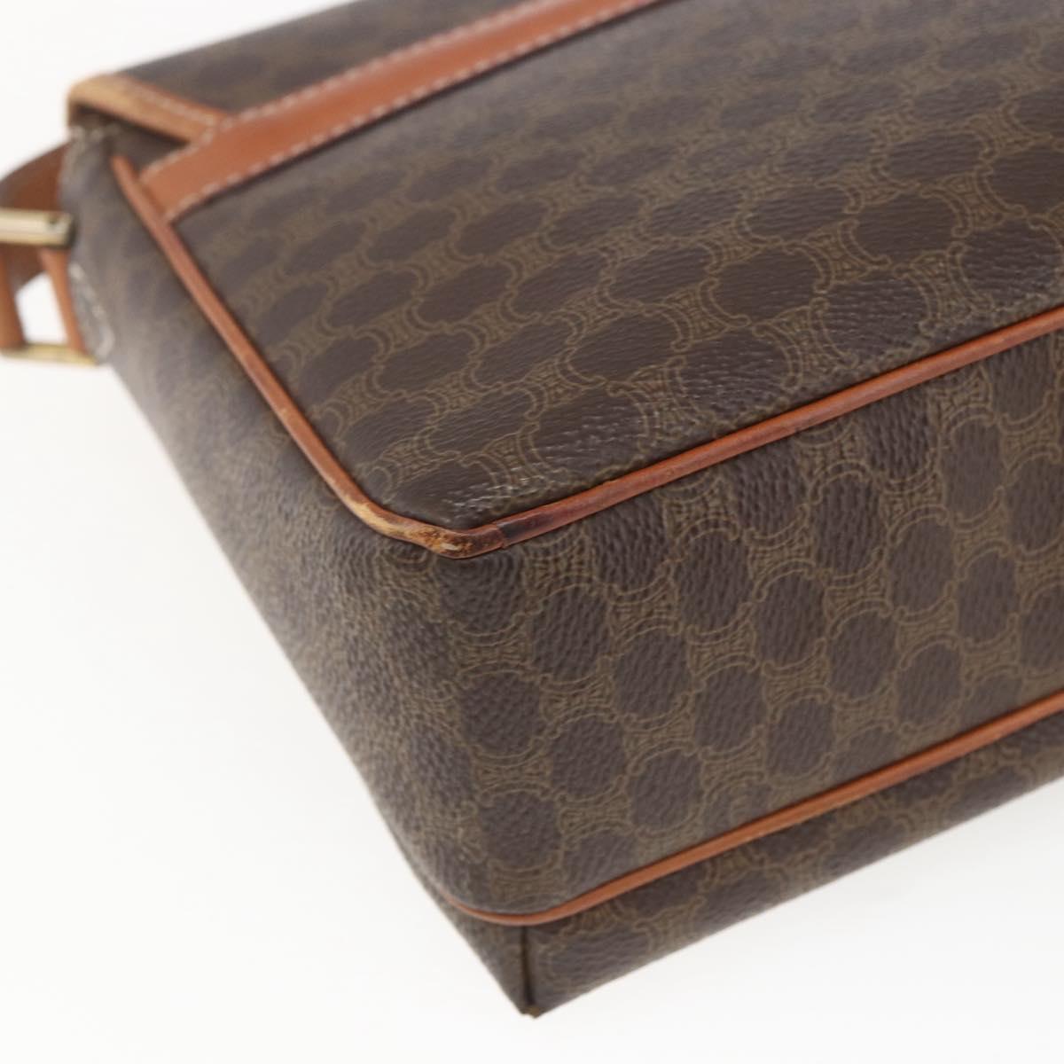 CELINE Macadam Canvas Shoulder Bag PVC Leather Brown Gold Auth SW1874