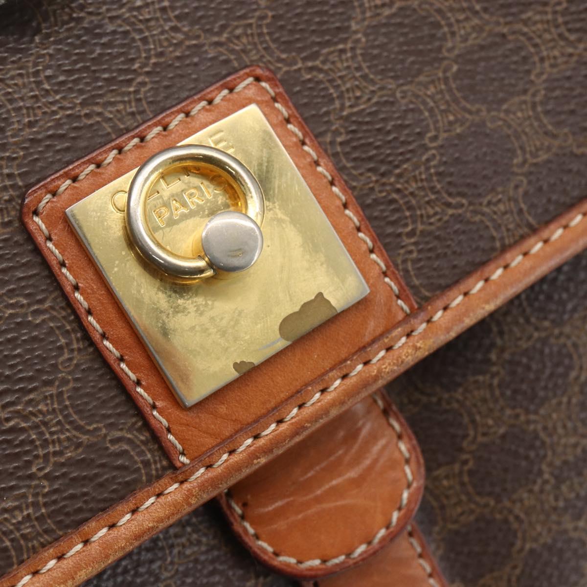 CELINE Macadam Canvas Shoulder Bag PVC Leather Brown Gold Auth SW1874