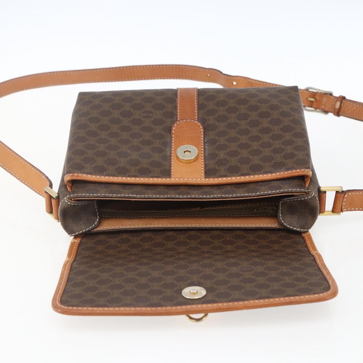 CELINE Macadam Canvas Shoulder Bag PVC Leather Brown Gold Auth SW1874