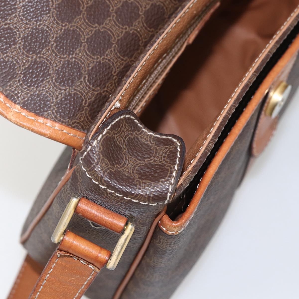CELINE Macadam Canvas Shoulder Bag PVC Leather Brown Gold Auth SW1874