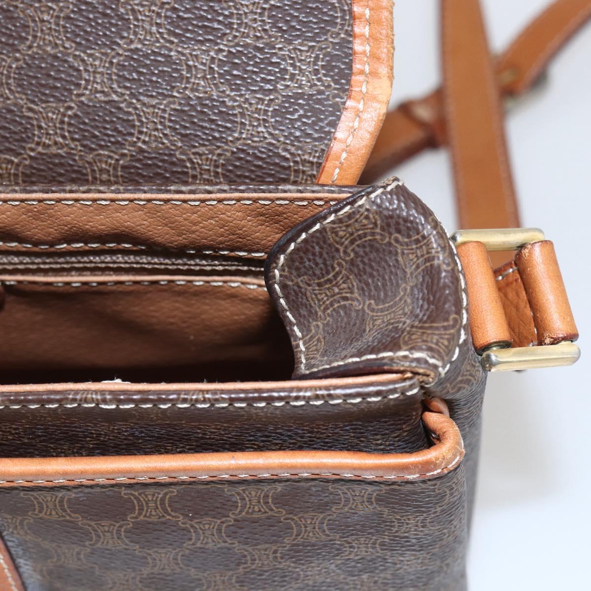 CELINE Macadam Canvas Shoulder Bag PVC Leather Brown Gold Auth SW1874